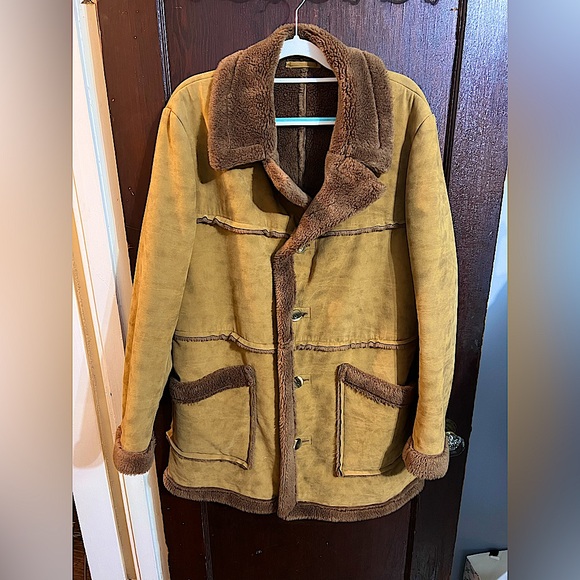 1970's Western Rancher Style Sherpa Lined Cowhide Leather Coat - Picture 1 of 10